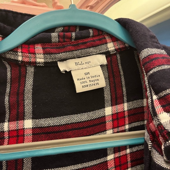 PLAID LONG SLEEVE T-SHIRT BUTTON DOWN DRESS - Picture 2 of 4